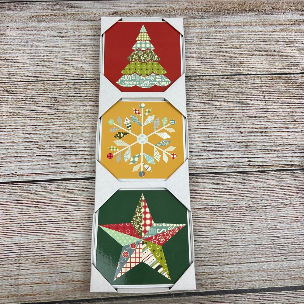 Lot 26 Studio Vintage Star Combo Christmas Wall Art Set 3 Piece Red Green Yellow